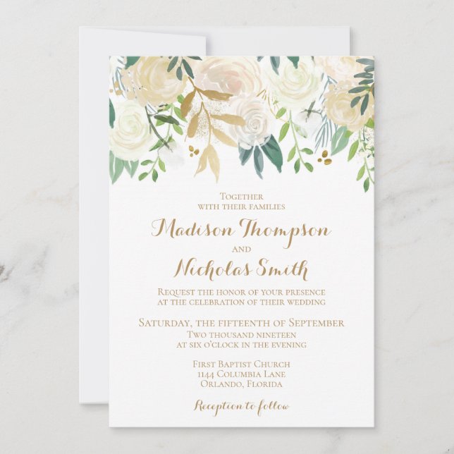 Carte Faire-part de mariage Gold et White Flower (Devant)
