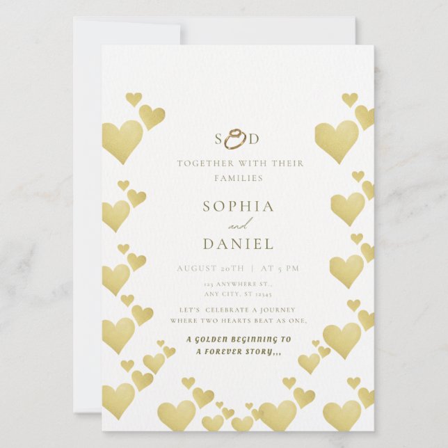 Carte Faire-part de mariage Golden Heartbeat (Devant)