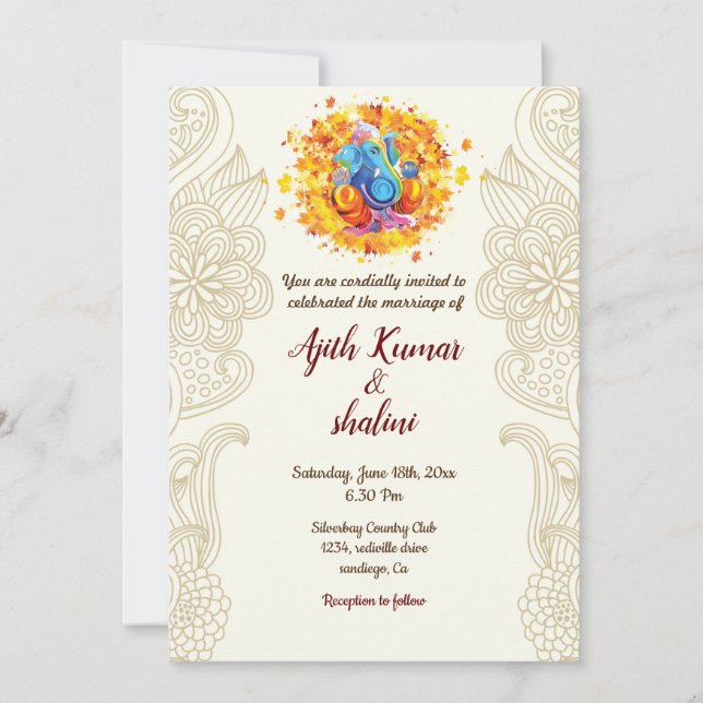 Carte Faire-part de mariage hindoue (Devant)