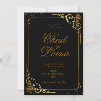 Carte Faire-part de mariage moderne Black Gold