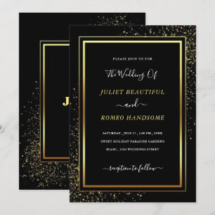 Carte Faire-part de mariage Noir Or Cadre Luxe