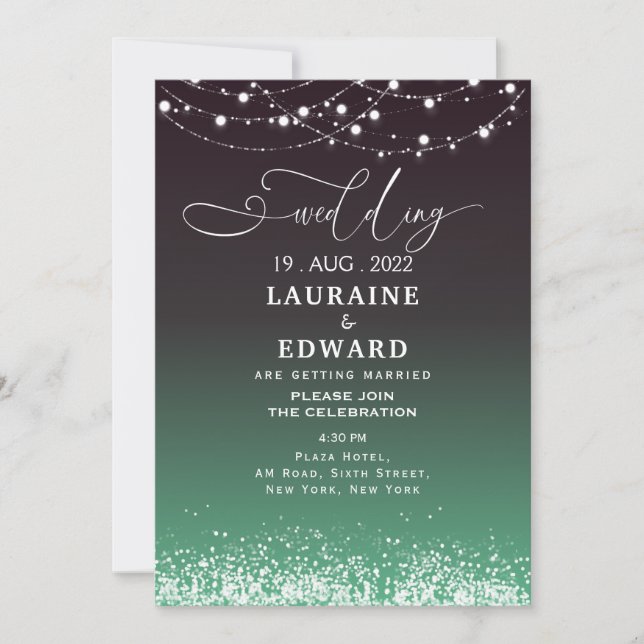 Carte Faire-part de mariage noir vert simple (Devant)