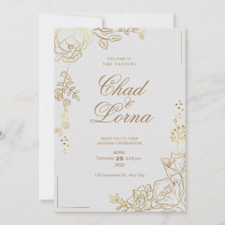 Carte Faire-part de mariage or et rose