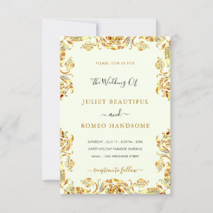 Carte Faire-part de mariage or Floral doré encadré