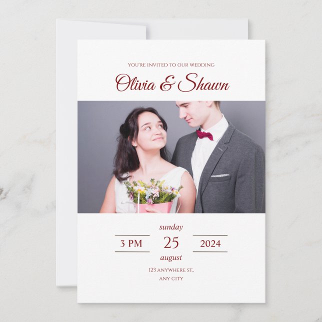 Carte Faire-part de mariage photo minimaliste (Devant)