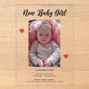 Carte Faire-part de naissance acrylique pour fille