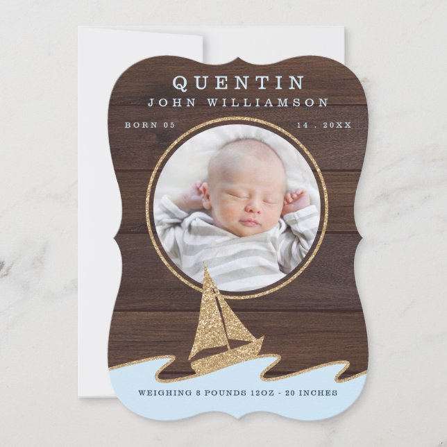 Carte Faire-part de naissance bébé - Bateau à voil (Devant)