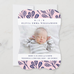 Carte Faire-part de naissance bébé - branches bleu