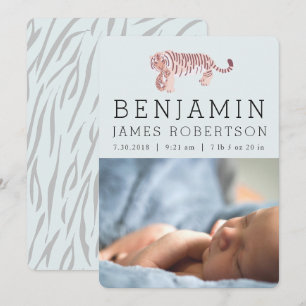 Carte Faire-part de naissance Bébé Tiger Boy Blue