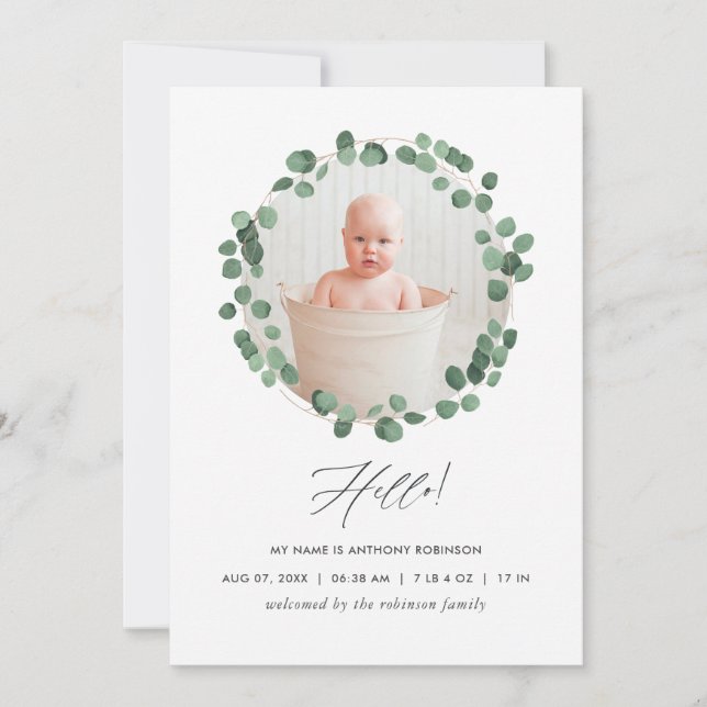 Carte Faire-part de naissance Eucalyptus Aquarelle (Devant)