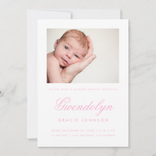 Carte Faire-part de naissance fille photo simple é