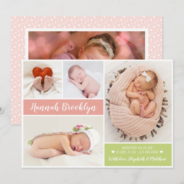 Carte Faire-part de naissance multi-photo moderne (Devant / Derrière)