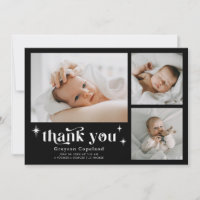Carte Faire-part de naissance noire Retro Stars Bo