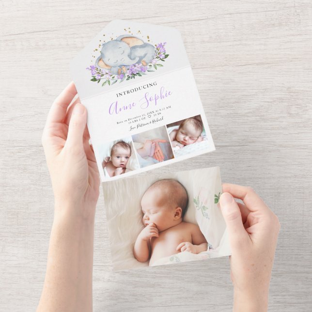 Carte Faire-part de naissance photo Elephant (Déchirure)