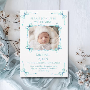 Carte Faire-part de naissance photo Turquoise Bows