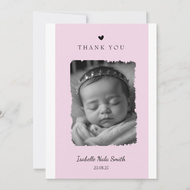 carte faire-part de naissance rose avec photo (Devant)