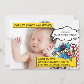 Carte faire-part de naissance Superhero, SuperBABY