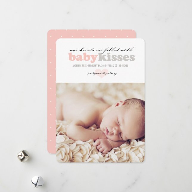 Carte Faire-part de naissance Valentine Heart Baby (Devant/Arrière en situation)