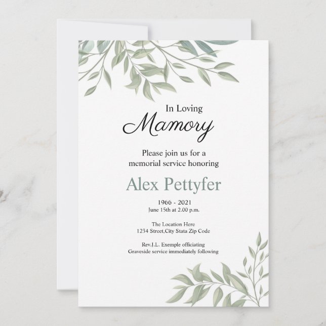 Carte Faire-part funéraire (Devant)