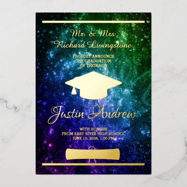 Carte Faire-part Gold Foil Galaxy (Recto)