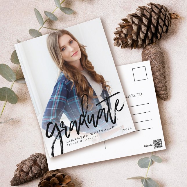 Carte Faire-part moderne photo 2022 (Graduation chalk hand lettering modern minimalistic full bleed photo postcard.)