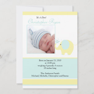 Carte Faire-part photo Blue Elephant Baby Boy