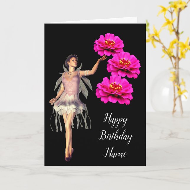 Carte Fairy And Zinnia Flower personnalisée Annive (Fleur jaune)
