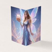 Carte Fairy Birday avec Gâteau - Blanc à l'intérie