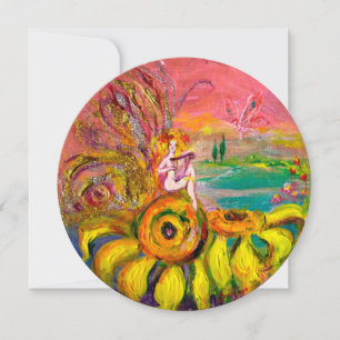 Carte FAIRY OF THE SUNFLOWER jaune orange rose étincelan
