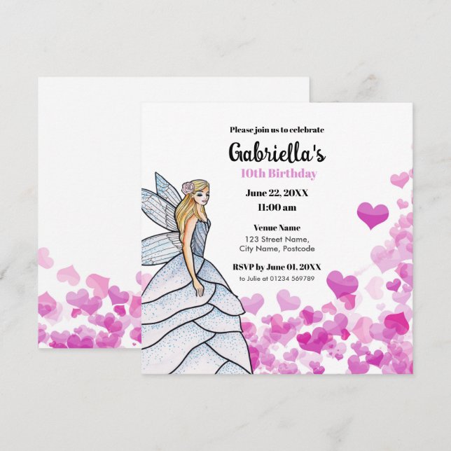 Carte Fairy Princess Mariée robe Mode Coeurs roses Inv (Devant / Derrière)