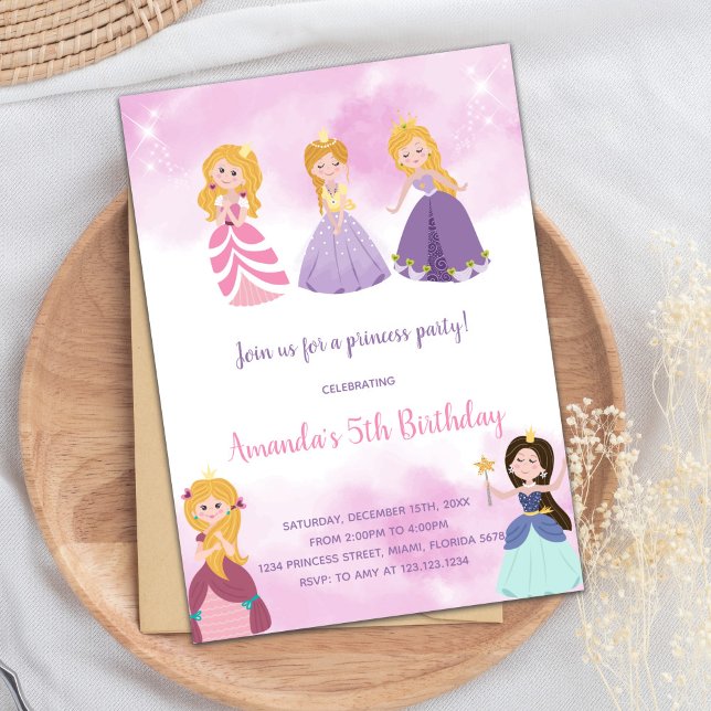 Carte Fairytale Castle Party pour filles (Pink Princesses Birthday Invitations)