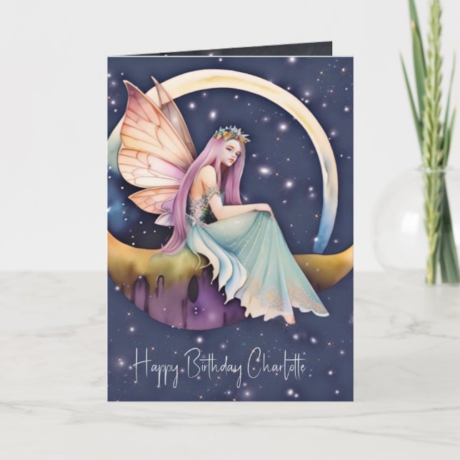 Carte Fairytale Purple Aquarelle Fée Anniversaire (Devant)