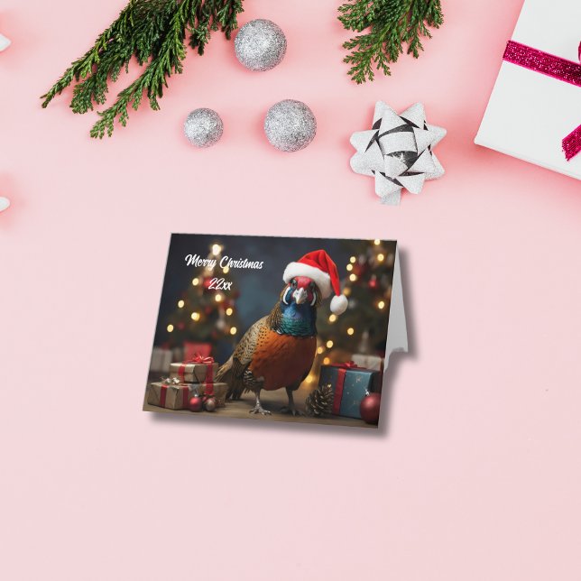 Carte Faisan portant un chapeau de père Noël (Créateur téléchargé)