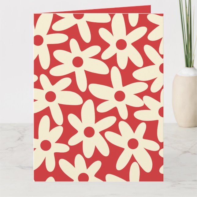 Carte Faisées rétros Motif Floral Rouge et Crème (Devant)