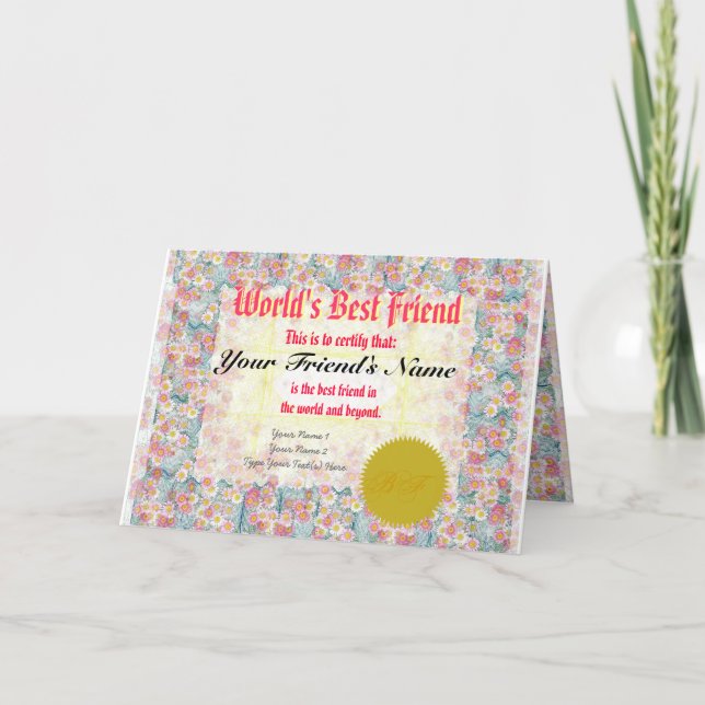 Carte Faites le certificat du meilleur ami du monde (Devant)