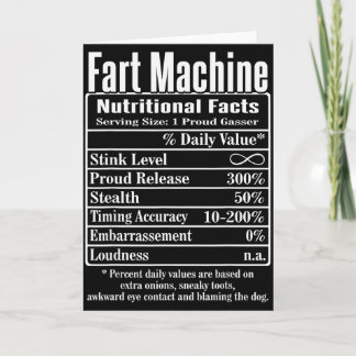 Carte Faits Nutritionnels Machine à Pets Blagues de Papa