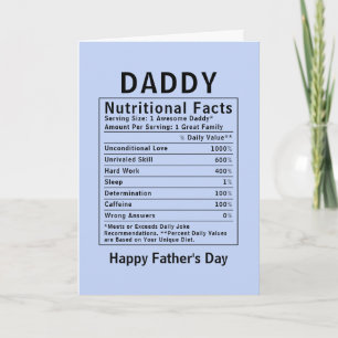 Carte Faits nutritionnels Papa cadeaux de fête des pères