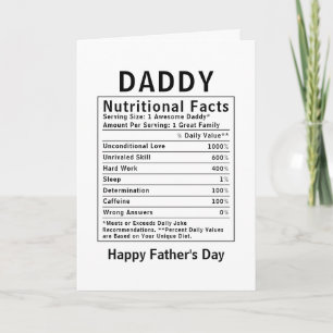 Carte Faits nutritionnels pour papa cadeaux de fête des