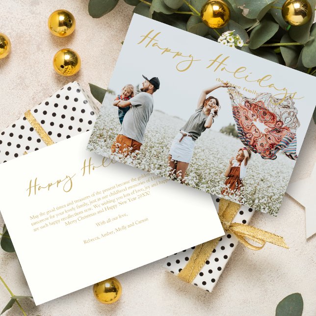 Carte Fake Gold Minimalist Happy Holidays Modern Script  (Fake Gold Minimalist Happy Holidays Modern Script Calligraphy Holidays Card with Envelope)