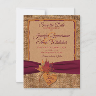 Carte Fall in Love Burlap, Mariage Feuille Enregistrer l