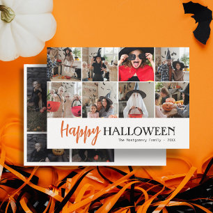Carte Famille Cute Script Joyeux Halloween 12 Photo Blan