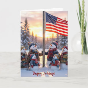 Carte Famille de bonhomme de neige patriotique avec drap