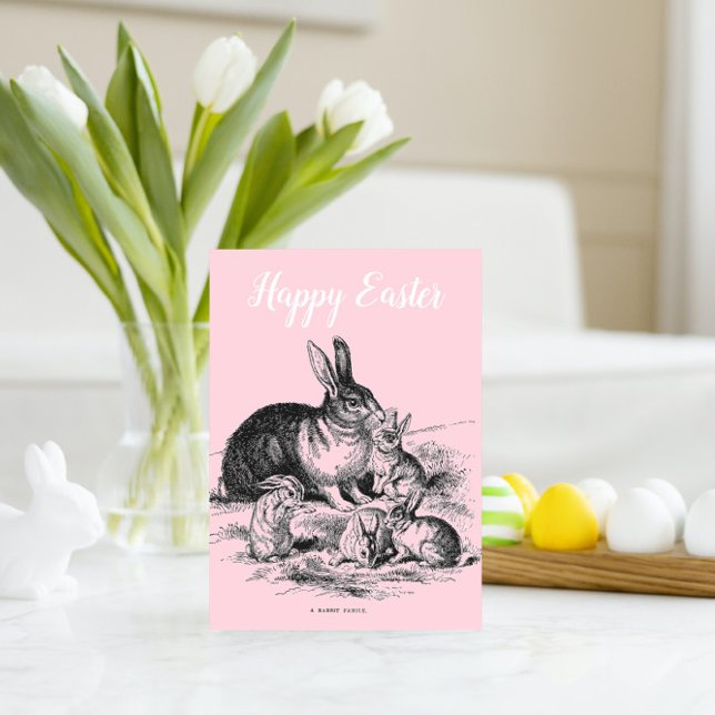 Carte Famille de lapin vintage personnalisée (Créateur téléchargé)