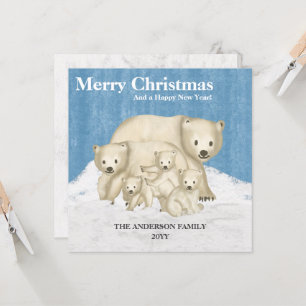 Carte Famille d'ours polaires de cinq Joyeux Noël