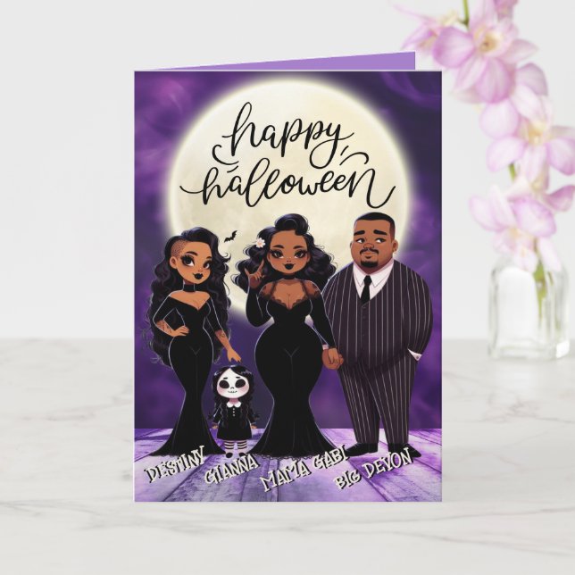 Carte Famille ethnique mignonne et Éffrayante Halloween (Orchidée)
