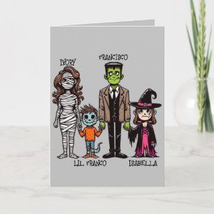 Carte Famille personnalisée Éffrayante et mignonne Hallo
