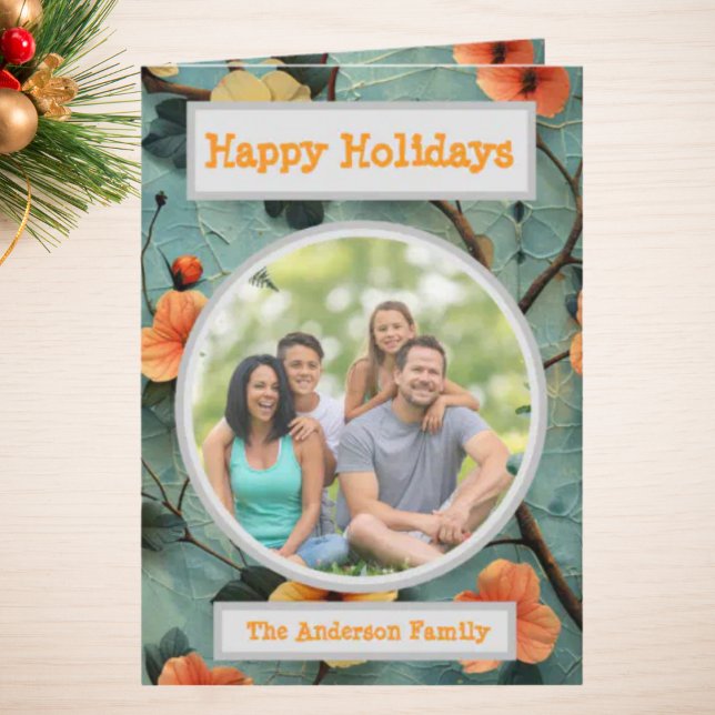 Carte Famille Photo Floral voeux de vacances (Créateur téléchargé)