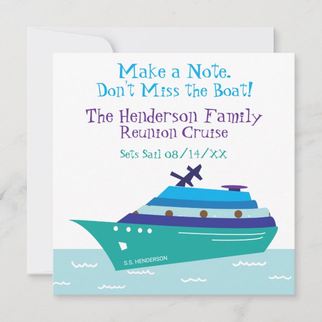 Carte Famille Réunion Croisière Bateau Vacation Enregist (Devant)