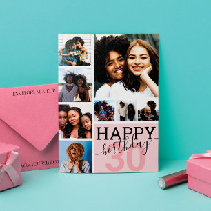 Carte Famille Rose amis photo Collage heureux Anniversai