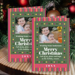 Carte Family Christmas Stripes Photo Holiday Postcard